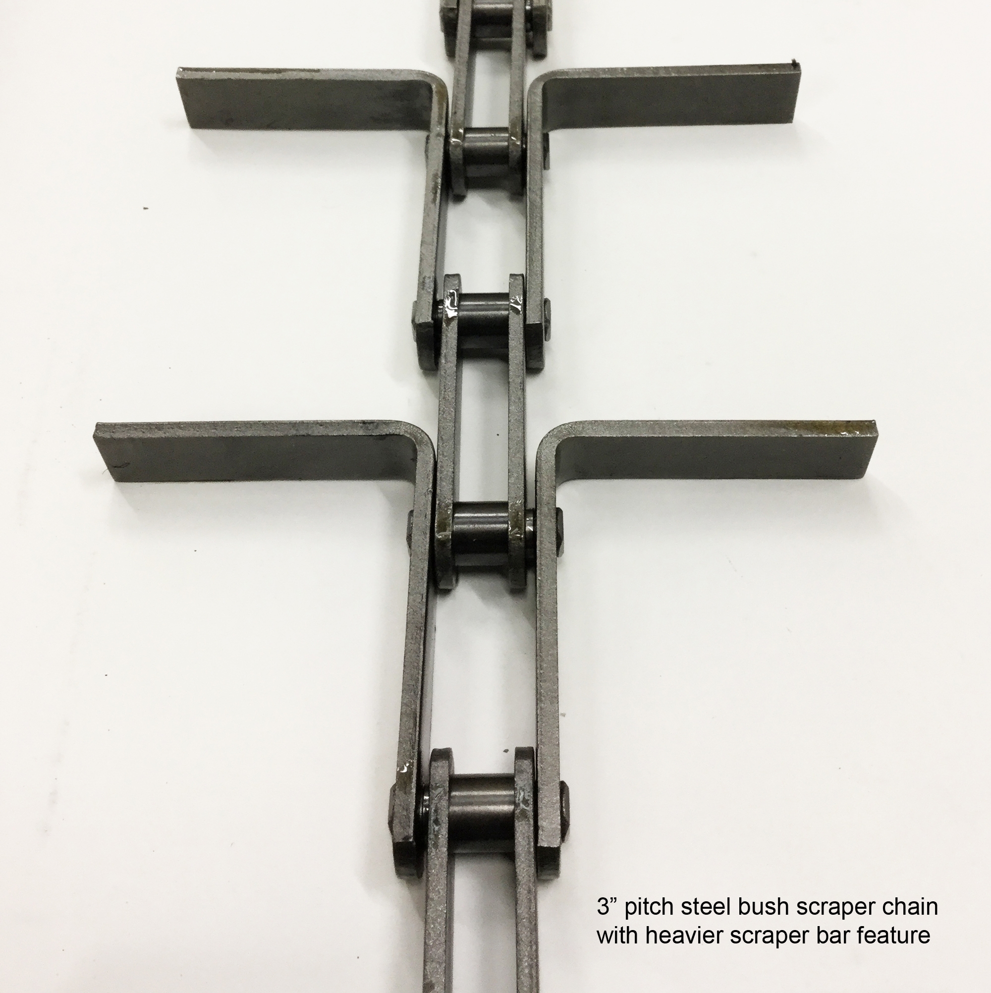 3” pitch steel bush scraper chain with heavier scraper bar feature
